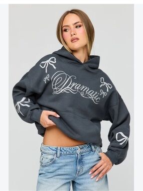 Luxe Fleece Graphic Boyfriend Hoodie “Dramatic” with Bows Girly size medium
